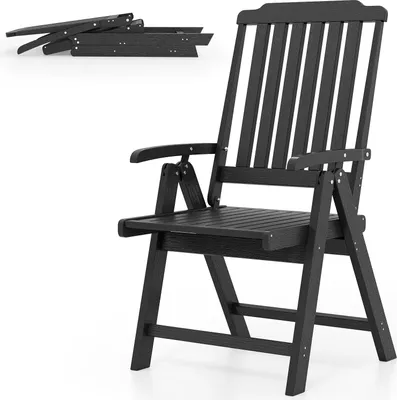 Produktbild von KOMFOTTEU Klappstuhl für den Garten, Stuhl aus HDPE mit Armlehnen, gebogener Rückenlehne, Lattensitz, Kunststoffsessel für Esszimmer, Balkon, Hof, Belastung 150 kg (schwarz)