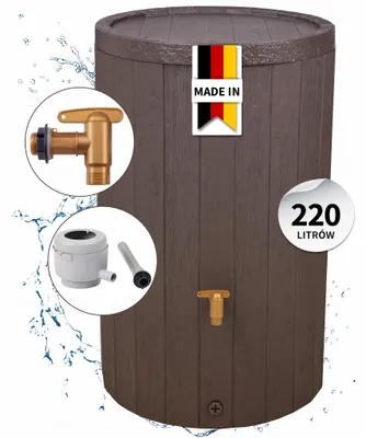 Zdjęcie produktu dla 4rain MADERA zbiornik na deszczówkę zestaw kompletny 220 l brązowy z kranem spustowym z tworzywa sztucznego i przyłączem do rury spustowej, Obraz wygenerowany przez AI