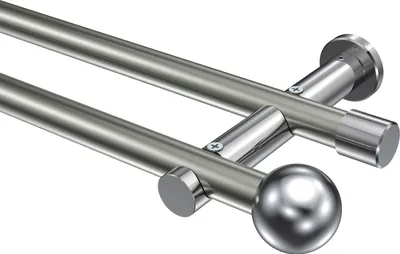 Produktbild von Interdeco Gardinenstange / Vorhangstange Edelstahl-Optik / Chrom, Typ Platon Luino (Kugel) ohne Ringe, 20 mm Ø 2-läufig, 280 cm