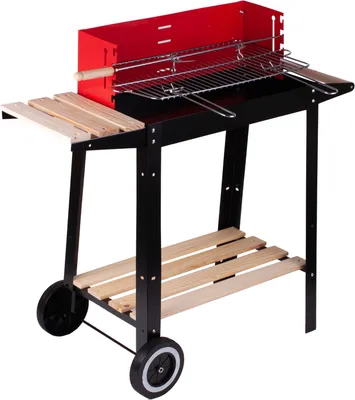 Produktbild von Holzkohlegrill Grillwagen GM2000S Mobile mit Regalen Standgrill Gebläse Garten Terrasse BBQ Saison, Rot 80cm Höhe
