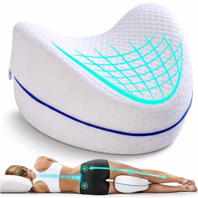 Produktbild von Orthopädisches Kissen für das Knie aus Memory-Schaum, Linomag®, Unterstützung für die Ausrichtung von Hüfte, Wirbelsäule und Knien, reduziert Gelenkdruck, abnehmbarer und waschbarer Bezug, Weiß