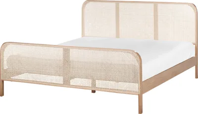 Obrázok produktu pre BELIANI Posteľ svetlohnedá borovicové drevo 180 x 200 cm s čelom s viedenským výpletom lamelový rošt minimalistický rustikálny štýl spálňa