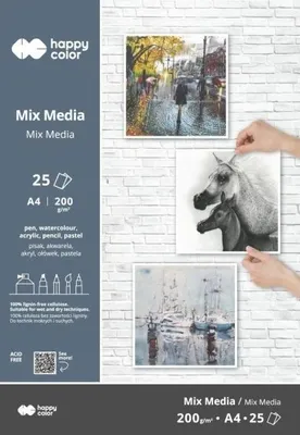 Image de Bloc de papier pour techniques mixtes A4/25, 200 g, Happy Color - GDD