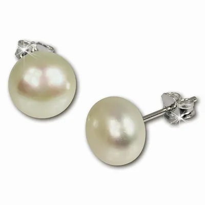 Produktbild von SilberDream Ohrstecker für Damen 925 Silber weiß Perle Ohrringe 9,5mm SDO110W