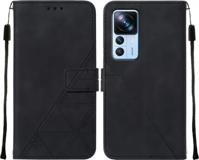 Produktbild von Xiaomi 12T Pro Hülle, Schlank Prägung Flip Leder Kartenfächer Schutzhülle mit Ständer für Xiaomi 12T / Xiaomi 12T Pro Schwarz