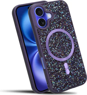 Immagine prodotto di Cadorabo custodia per Apple iPhone 16 PLUS custodia glitter compatibile con MagSafe in LILA custodia magnetica per cellulare Sparkle Diamond per Apple iPhone 16 PLUS custodia protettiva in cristallo antiurto con forza magnetica