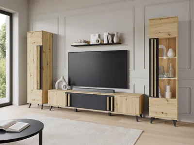 Obrázek produktu pro Stěna do obýváku POULSBO 2 - dub artisan / černá grafitová + LED osvětlení