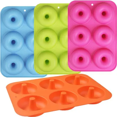 Produktbild von Siliconen Donutform mit 6 Vertiefungen für Donuts und Bagels - Set von 4 Farben - Antihaftbeschichtung - Backform für köstliche Süßigkeiten
