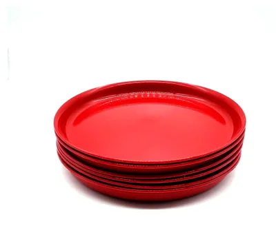 Produktbild von 6 Stück Speiseteller 18 cm, rotes Mehrweg-Campinggeschirr aus Kunststoff