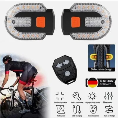 Produktbild von Fahrrad LED Rücklicht mit Blinker, 5 Modi, USB wiederaufladbar, 600mAh Akku, IPX5 wasserdicht, Fernbedienung für E-Bike & MTB Sicherheit