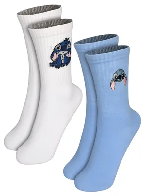 Produktbild von Disney Lilo & Stitch Socken für Damen - Frauen Sneaker Strümpfe Blau/Weiß (2er Pack) 39-42