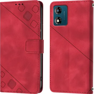 Produktbild von Hülle für Motorola Moto E13 Prägung Flip Leder Brieftasche Schutzhülle mit Ständer Rot