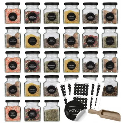 Produktbild von Akada Quadratische Gewürzgläser 24x120ml Set mit Etiketten