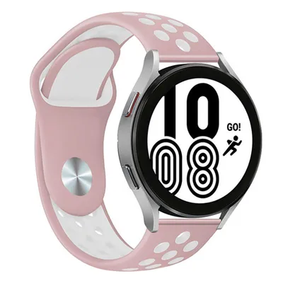 Produktbild von FFO2World 22-mm Silikon-Sportarmband – Für Samsung Galaxy Watch 3/46 mm, Gear S3, Polar Vantage, Garmin Vivoactive 4, Huawei GT 5/6 – Rosa/Weiß