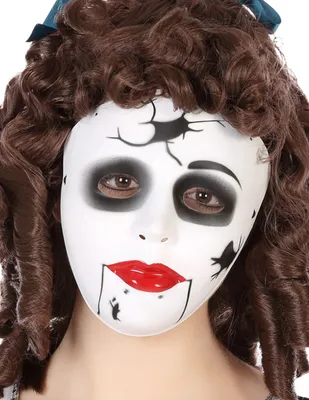 Produktbild von Puppen-Maske schaurige Maske Halloween weiss-schwarz - Einheitsgröße