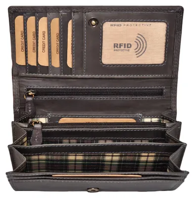 Produktbild von Benthill Geldbörse Damen Leder - Hochwertige weiche Vintage EchtLeder Damen Portemonnaie mit RFID Schutz - Grosse Damenbörse lang - Frauen Portmonee inkl. Geschenkbox