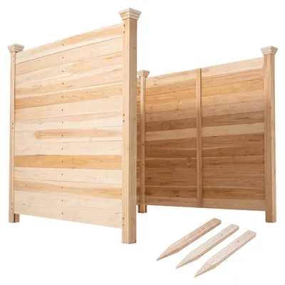 Produktbild von KOMFOTTEU Gartenzaun aus Tannenholz, 119 x 119 cm, Sichtschutzzaun mit 3 Paneelen & Erdspießen, Steckzaun für Klimaanlagen & Mülltonnen, freistehende Zaunelemente für Garten, Terrasse & Hof, Natur