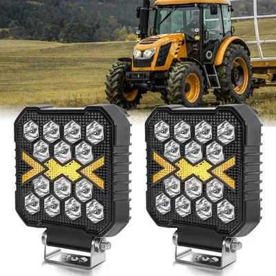 Imagen del producto de Dos faros LED de 4 pulgadas, con 30W de potencia y 15000 lúmenes, de 12V/24V, con luz ámbar y blanca, ideales para SUVs, camiones, motocicletas y tractores.