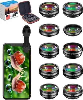 Image de APEXEL 10in1 Handy Objectif Caméra Set Grand Angle Macro Fisheye Télé Kaléidoscope Filtre pour iPhone Samsung