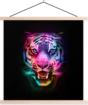 Produktbild von MuchoWow® Textilposter Tiger - Farbe - Tiere 40x40 cm mit holzfarbenen Rahmen - Posterleiste