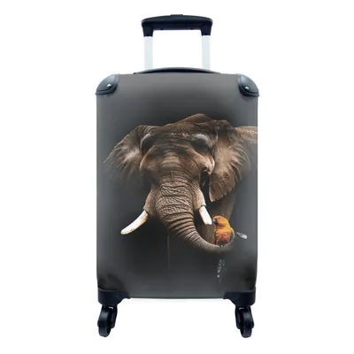Produktbild von MuchoWow® Koffer Handgepäck Trolley Rollkoffer Kleine Reisekoffer mit 4 Rollen - Elefant - Schwarz - Papagei - Cabin Size < 55x40x23 cm & 55x40x20 cm - Fotokoffer - Kabinenkoffer - Boardgepäck - Reise-Box - Reisekoffer - Reisegepäck - Koffer mit Bild - Trolley für Kinder