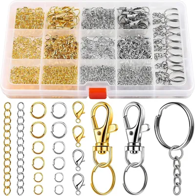 Produktbild von Bendringen Set 968 Stück, Gold und Silber, Spaltringe und Verschlüsse, für Schmuckherstellung