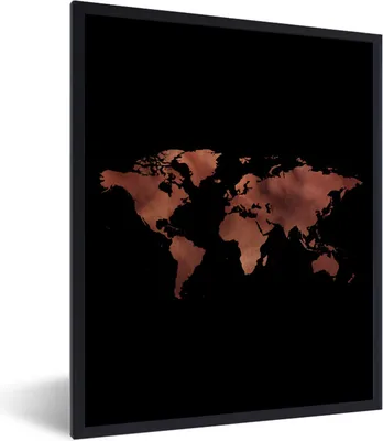 Produktbild von MuchoWow® Gerahmtes Poster Weltkarte - Rot - Schwarz 60x80 cm - Poster mit Schwarzem Bilderrahmen Wandposter Rahmen Foto Bilder - Premium - Wanddeko Wohnzimmer
