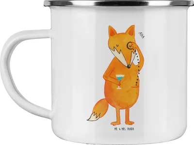 Produktbild von Mr. & Mrs. Panda Campingbecher Fuchs Lord - Weiß - Geschenk, Cocktail, Spruch Lustig, Neugierig, Füchse, Teetasse, Schick, Emaille Tasse, Campingtasse, Pott, Motivtasse