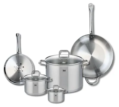 Kochtopf-Set 5-teilig: 2 Pfannen 24/32 cm, 3 Töpfe 12/16/26 cm, Edelstahl
