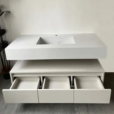 Produktbild von Wandhängendes Badmöbel-Set mit Sinterstein-Waschbecken, LED-Spiegel mit Anti-Beschlag-Funktion und Schublade 120×55 cm【YTC913-120】