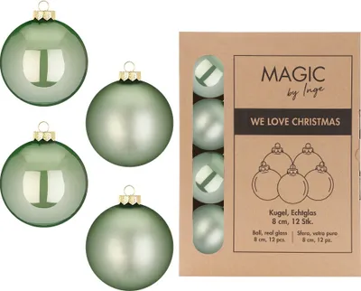 Produktbild von Inge‘s Christmas Decor 16117P812, Kugel-Weihnachtsschmuck, Glas, Grün, 8 cm, 12 Stück(e)