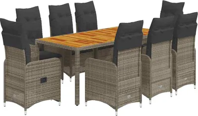 Zdjęcie produktu dla vidaXL 9-częściowy zestaw ogrodowy bistro z poduszkami z szarego polirattanu