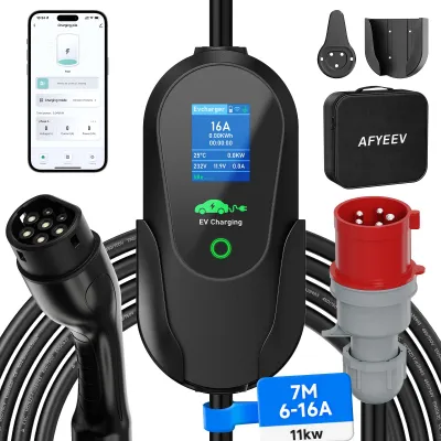 Productafbeelding van Mobiele laadpaal 11 kW - Type 2 oplaadkabel 7 meter - 16A draagbaar laadstation voor elektrische auto