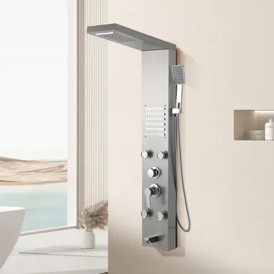 Produktbild von Peviasot Duschpaneel 5-in-1 mit LED, Regendusche & Massage, Silver