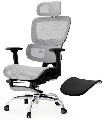 Zdjęcie produktu dla Ergonomiczne krzesło biurowe z podnóżkiem i regulowanym oparciem