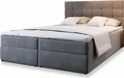 Produktbild von Masseno Boxspringbett GLOS 180x200 cm Komplett-Set mit Bonell Matratze und Topper, Polsterbett mit Bettkästen -Grau, COSMIC 160