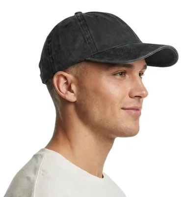 Zdjęcie produktu dla Czapka bejsbolówka uniseks, regulowana, styl vintage, wygląd używanej, bawełna, czarna, obwód 56-60 cm