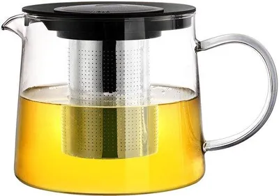 Productafbeelding van Unyqoos® Theepot van borosilicaatglas, 1,5 liter – roestvrijstalen filter en afneembare theezeef, druppelvrij uitgietmond, ergonomisch handvat, geschikt voor contact met voedsel