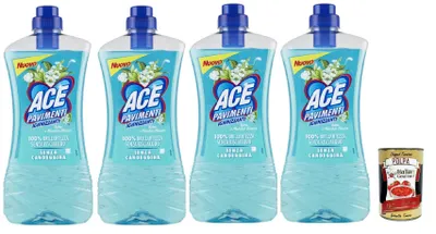 Produktbild von ACE Pavimenti Bodenreiniger Hygiene - Talkum und Weißer Moschus, ohne Bleichmittel - reinigt gründlich und bringt Böden zum Glänzen, 4x 1Lt + Italian Gourmet polpa 400g