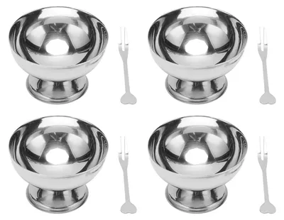 4 Dessertschalen aus Edelstahl mit Gabeln, 17 cm