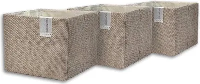Produktbild von Mini-Aufbewahrungskörbchen, 3er-Set (11 x 11 x 9 cm), hochwertiger kleiner Aufbewahrungskorb als Aufbewahrungsbox für das Badezimmer, Organizer, Wickeltisch, Alltagsgegenstand und hochwertiger Organizer, Stoff, beige