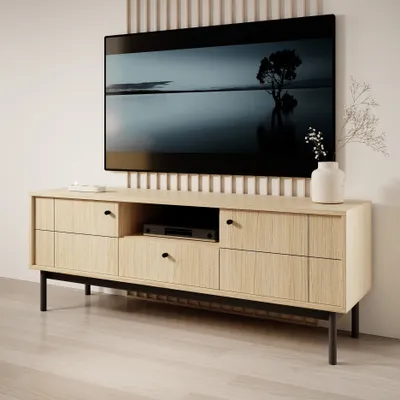 Produktbild von Masseno TV-Schrank GIAPPONESE 153,5 cm Fernsehschrank mit 1 Schubladen und 2 Türen TV-Lowboard für Wohnzimmer Modern 153,5x39x56,6 cm Eichefarben / Eichefarben