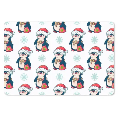 Produktbild von MuchoWow® Schreibtischunterlage Pinguin - Weihnachtsmannmütze - Kind - Schnittmuster - Weihnachten 60x40 cm - XXL Mauspad - Großes Mauspad