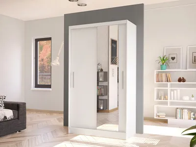 Obrázek produktu pro Úzká zrcadlová šatní skříň 100 cm ARAPO 3 - bílá