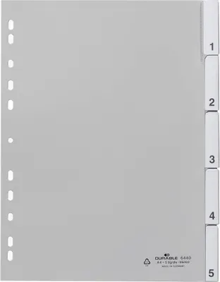 Produktbild von DURABLE Register A4 5-tlg. umschweißt PP, 644010 grau