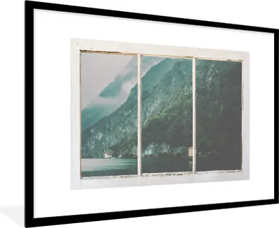 Produktbild von MuchoWow® MuchoWow® Gerahmtes Poster Aussicht - Berg - Nebel 90x60 cm - Poster mit zchwarzem Bilderrahmen - Wanddekoration - Fotos