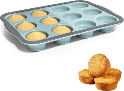 Imagen del producto de Molde para muffins de 12 cavidades, con revestimiento antiadherente de silicona, libre de BPA, ideal para cupcakes y brownies