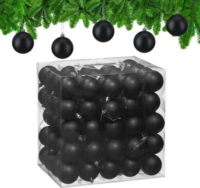 Immagine prodotto di Set da 100 palline natalizie Relaxdays, decorazioni natalizie, design opaco, palline per l'albero di Natale, decorazioni per l'albero di Natale ∅ 6 cm, nero