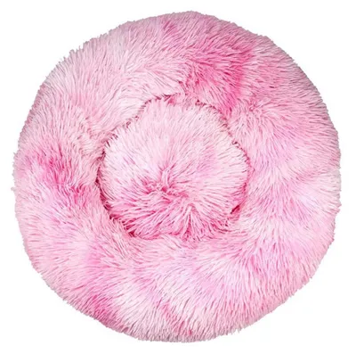 Image de Lit pour chien, lit pour chat, forme de donut, rond, doux, en peluche, 50 cm, rose