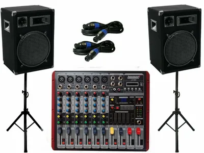 Produktbild von Pa Set 9 Kanal Powermixer Musik Anlage Boxen Stativ Kabel Lichtset